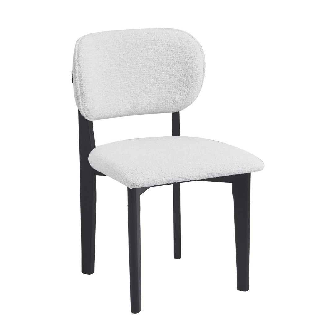 Retro Designstoel – Bouclé Stof Houten Onderstel (Crème, Zwart of Bruin)
