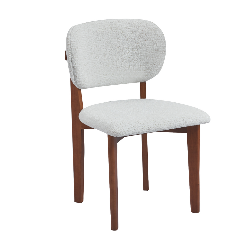 Retro Designstoel – Bouclé Stof Houten Onderstel (Crème, Zwart of Bruin)