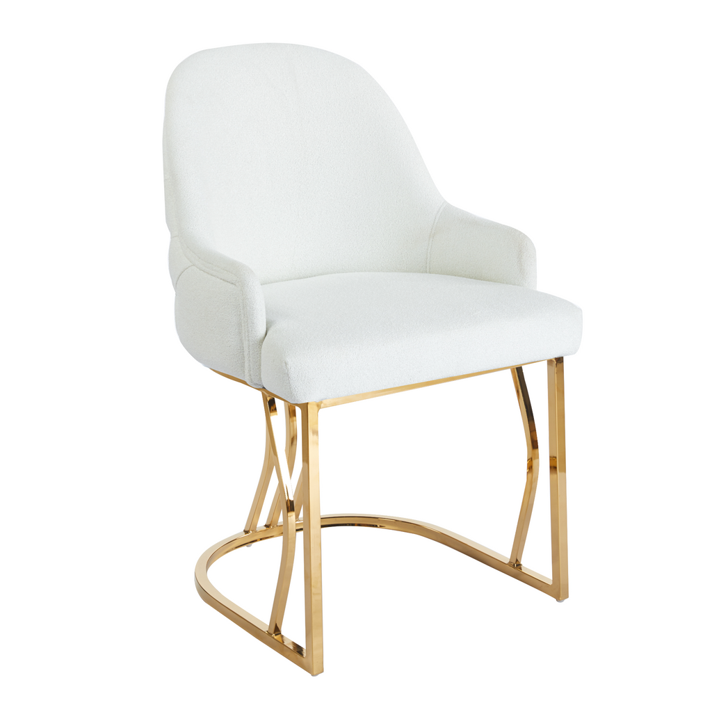 Giovanna | Luxe Bouclé Eetkamerstoel met Verchroomd of Goudkleurig Onderstel