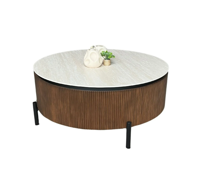 Aqua CT Brown Salontafel – Ø100 cm – Beige Keramisch Blad