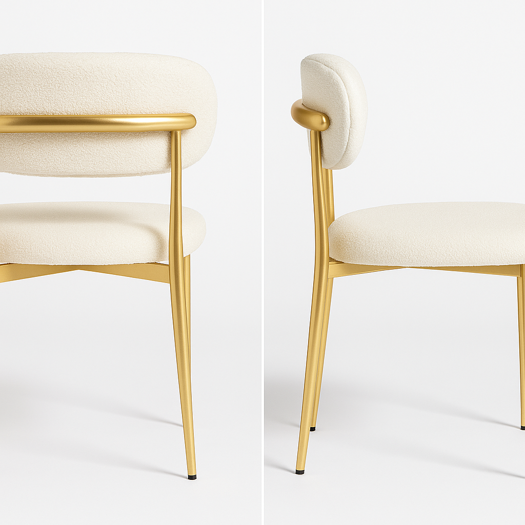 Elegante Designstoel – Bouclé Crème met Gouden Frame