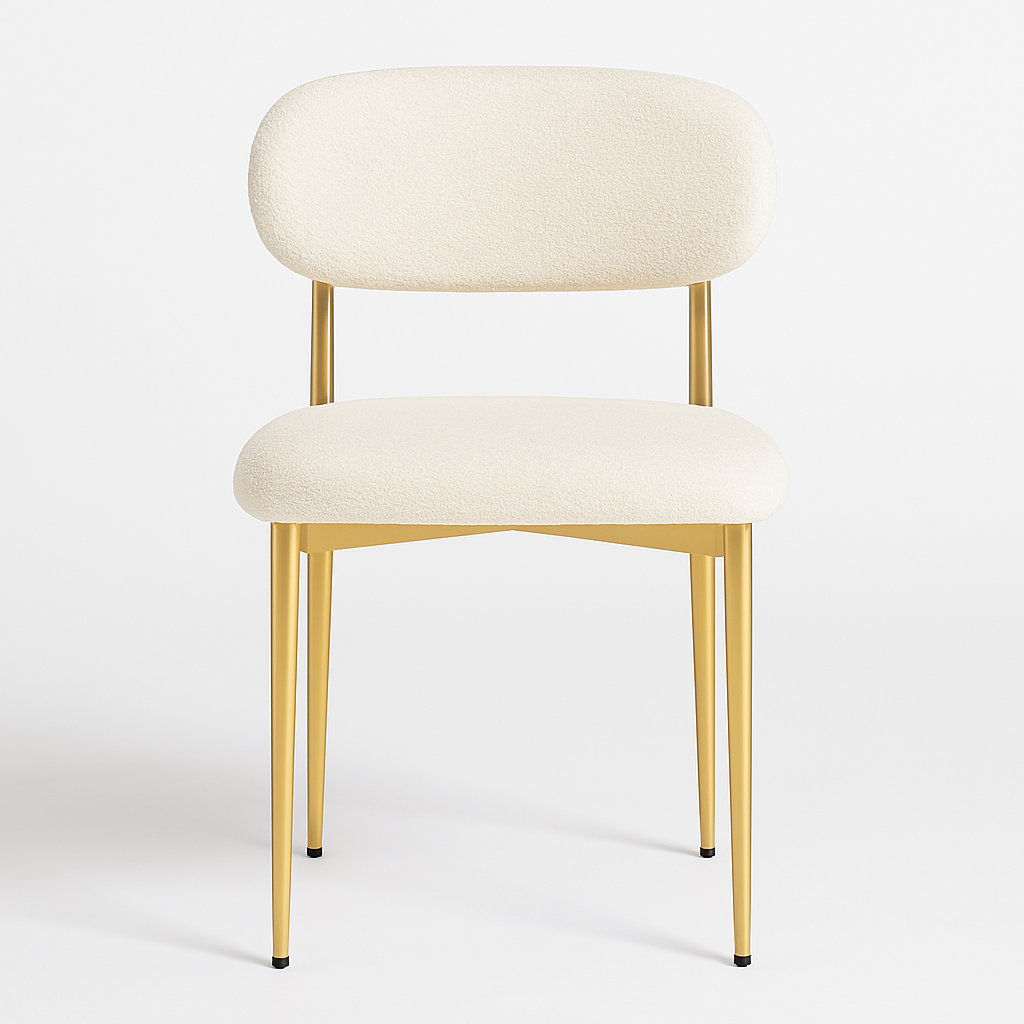 Elegante Designstoel – Bouclé Crème met Gouden Frame