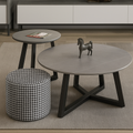 Set van 2 Ronde Salontafels – Keramisch Blad &amp; Zwart Onderstel