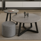 Set van 2 Ronde Salontafels – Keramisch Blad &amp; Zwart Onderstel