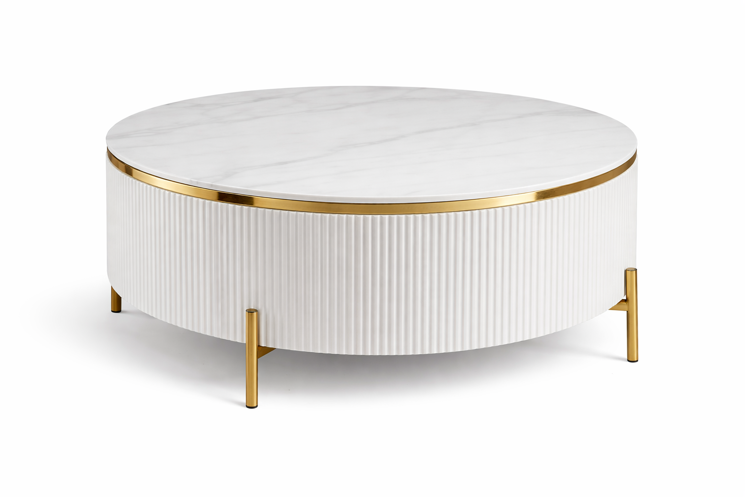 Ronde Salontafel Aqua – Keramisch Marmerlook Goud Accent