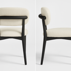 Retro Designstoel – Bouclé Stof Houten Onderstel (Crème, Zwart of Bruin)