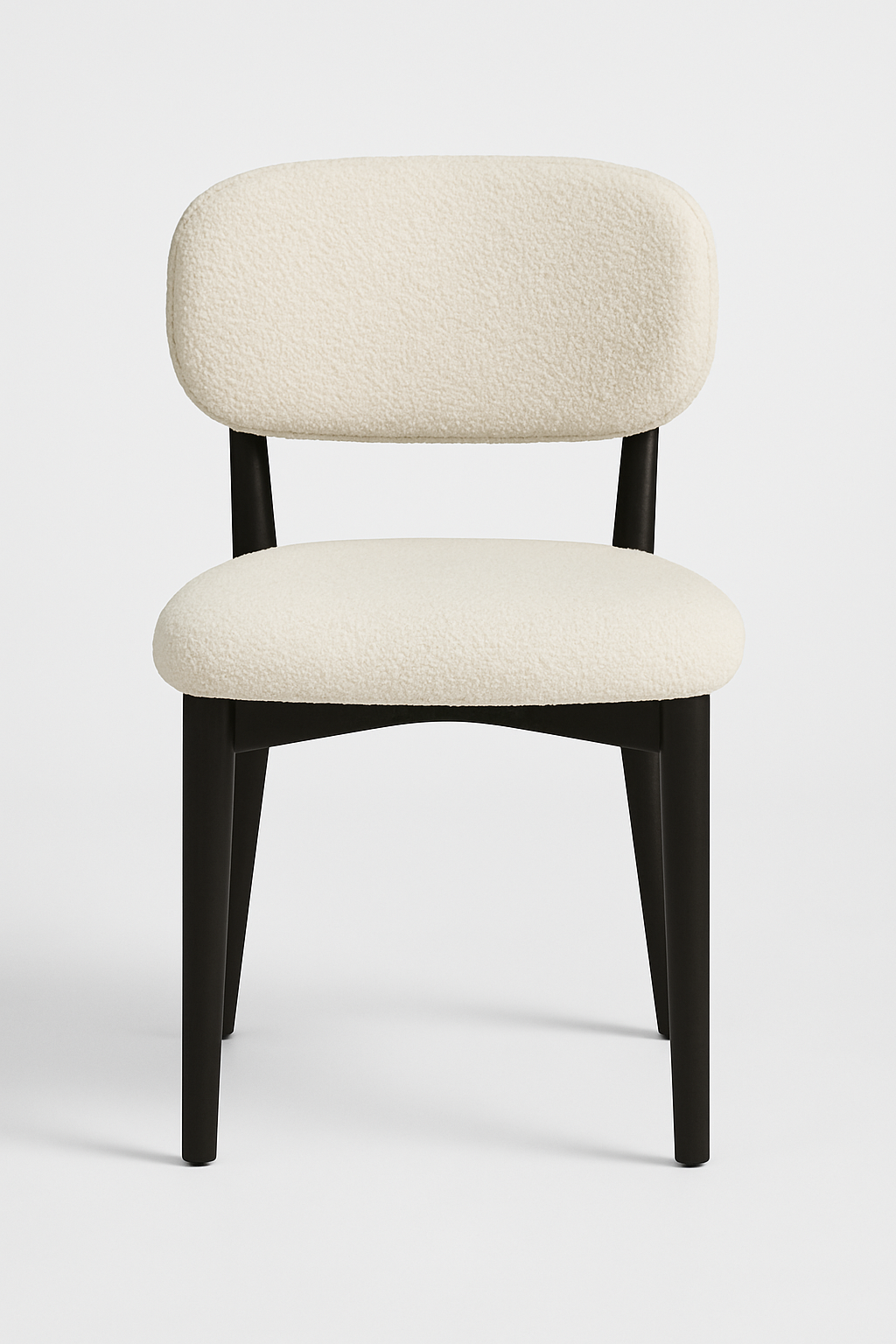 Retro Designstoel – Bouclé Stof Houten Onderstel (Crème, Zwart of Bruin)
