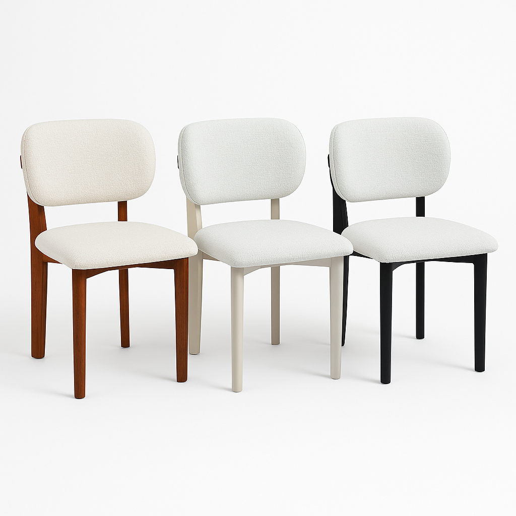 Retro Designstoel – Bouclé Stof Houten Onderstel (Crème, Zwart of Bruin)