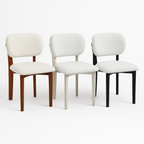 Retro Designstoel – Bouclé Stof Houten Onderstel (Crème, Zwart of Bruin)