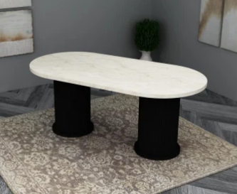 Safir eettafel travertin top met zwarte poten