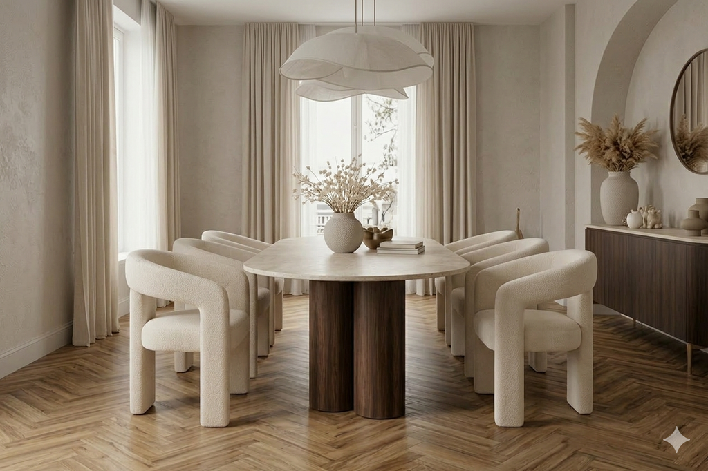 Luxe Eettafel Oslo met marmeren travertine top