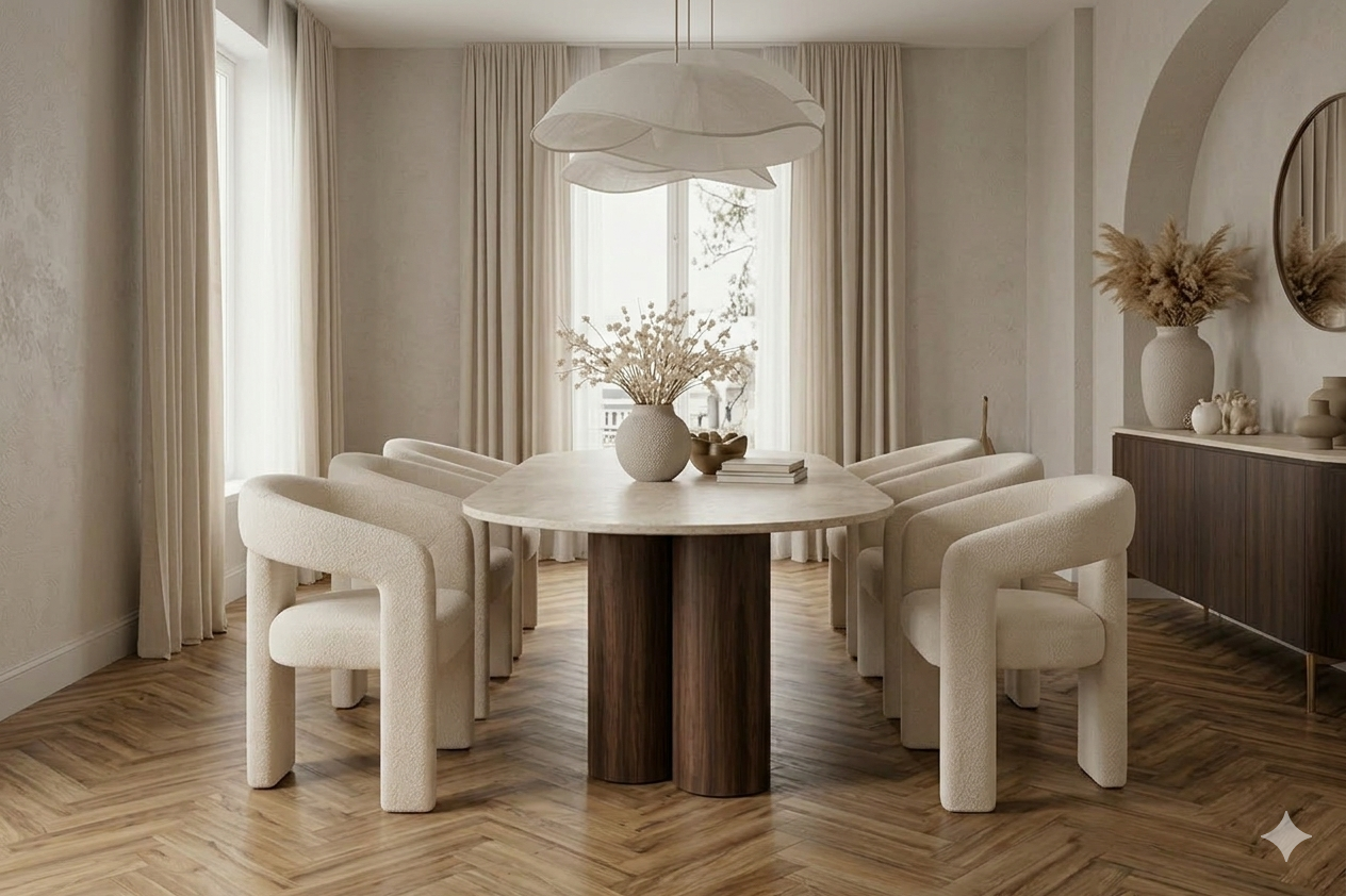 Luxe Eettafel Oslo met marmeren travertine top