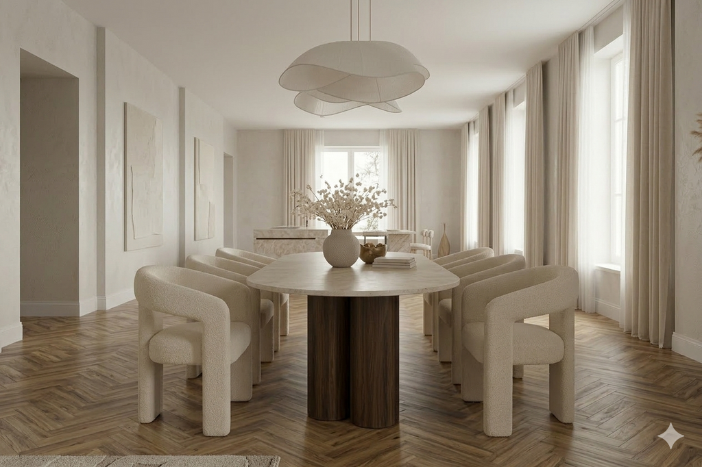 Luxe Eettafel Oslo met marmeren travertine top