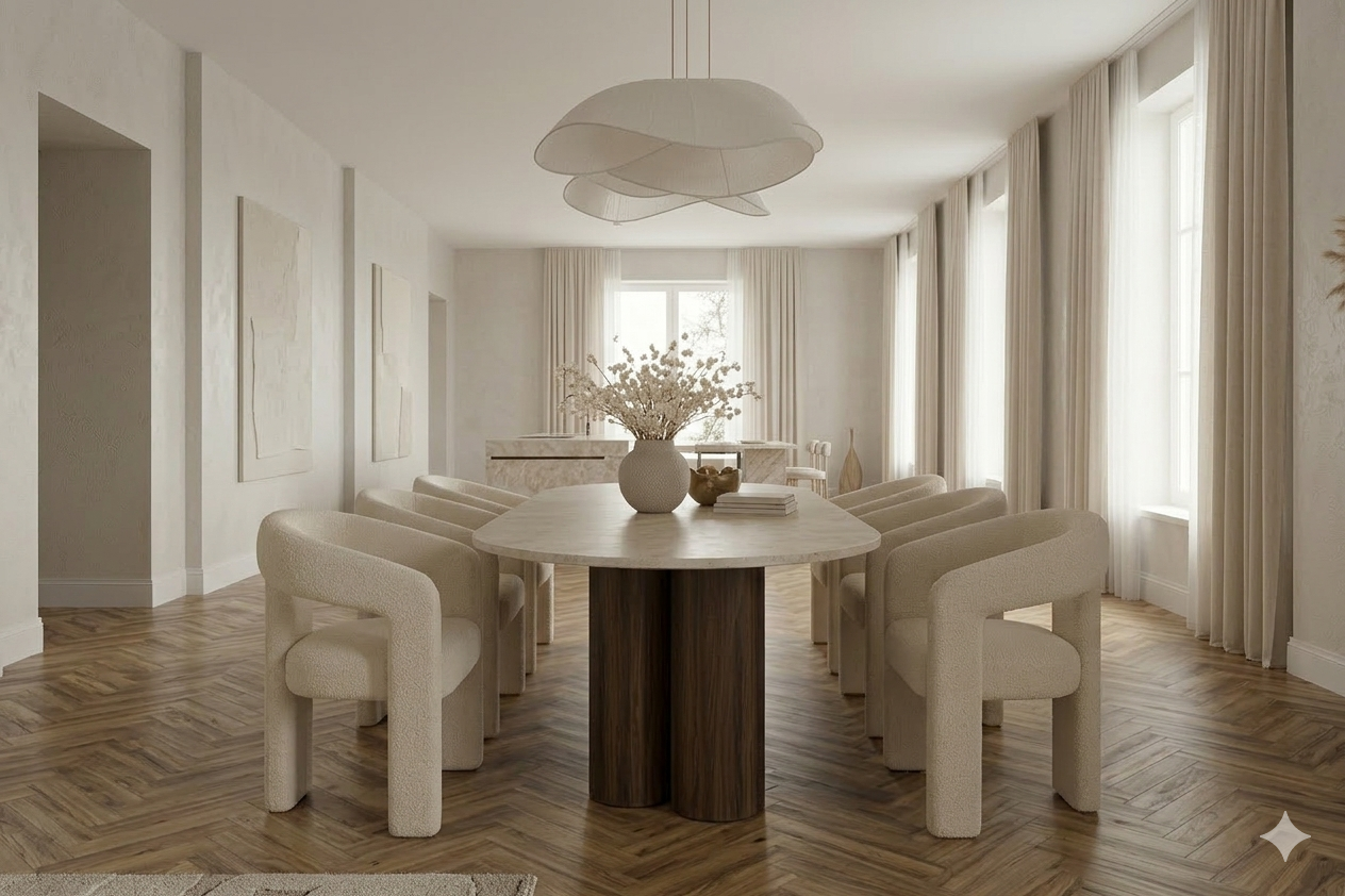 Luxe Eettafel Oslo met marmeren travertine top