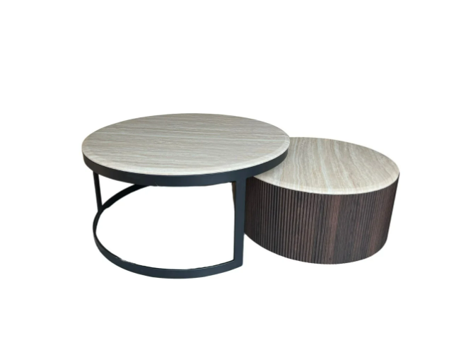 FOX BLACK / BROWN DOUBLE TABLE – Luxe Set van Twee Salontafels (Ø80 &amp; Ø90 cm)