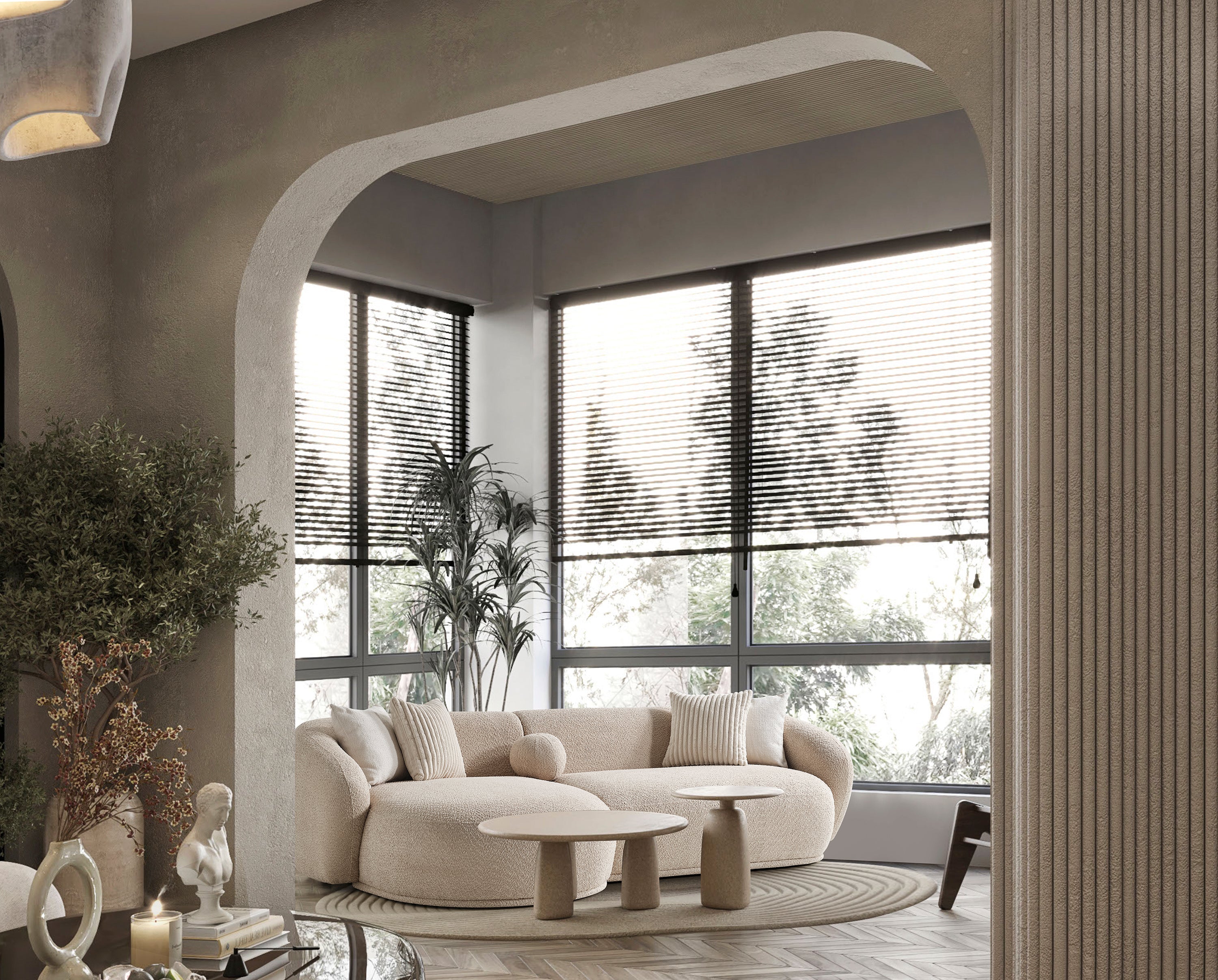 Oslo Sofa Rond – 290 x 76 x 140 cm – Beige Bouclé met Organische Vorm