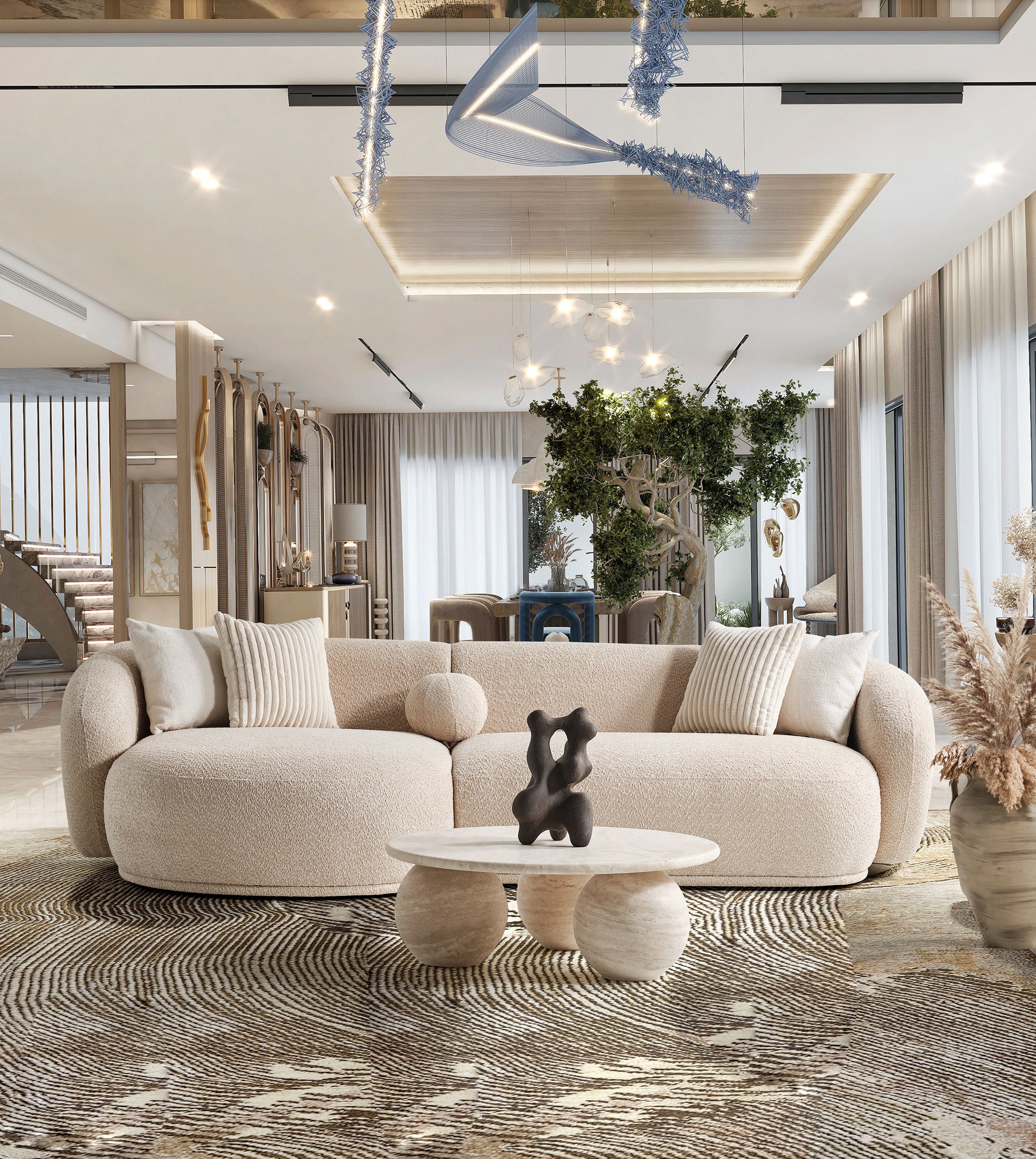 Oslo Sofa Rond – 290 x 76 x 140 cm – Beige Bouclé met Organische Vorm