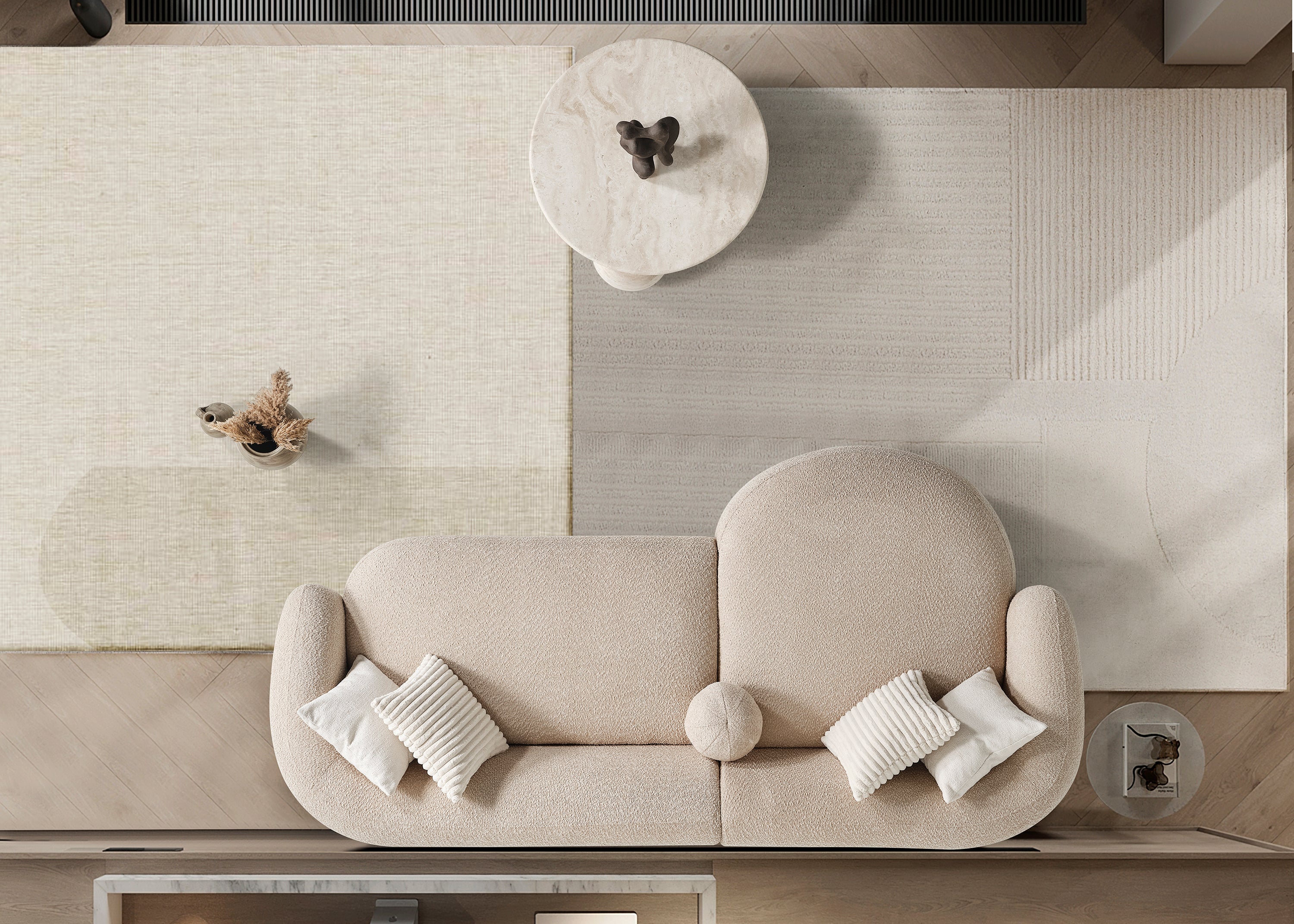 Oslo Sofa Rond – 290 x 76 x 140 cm – Beige Bouclé met Organische Vorm