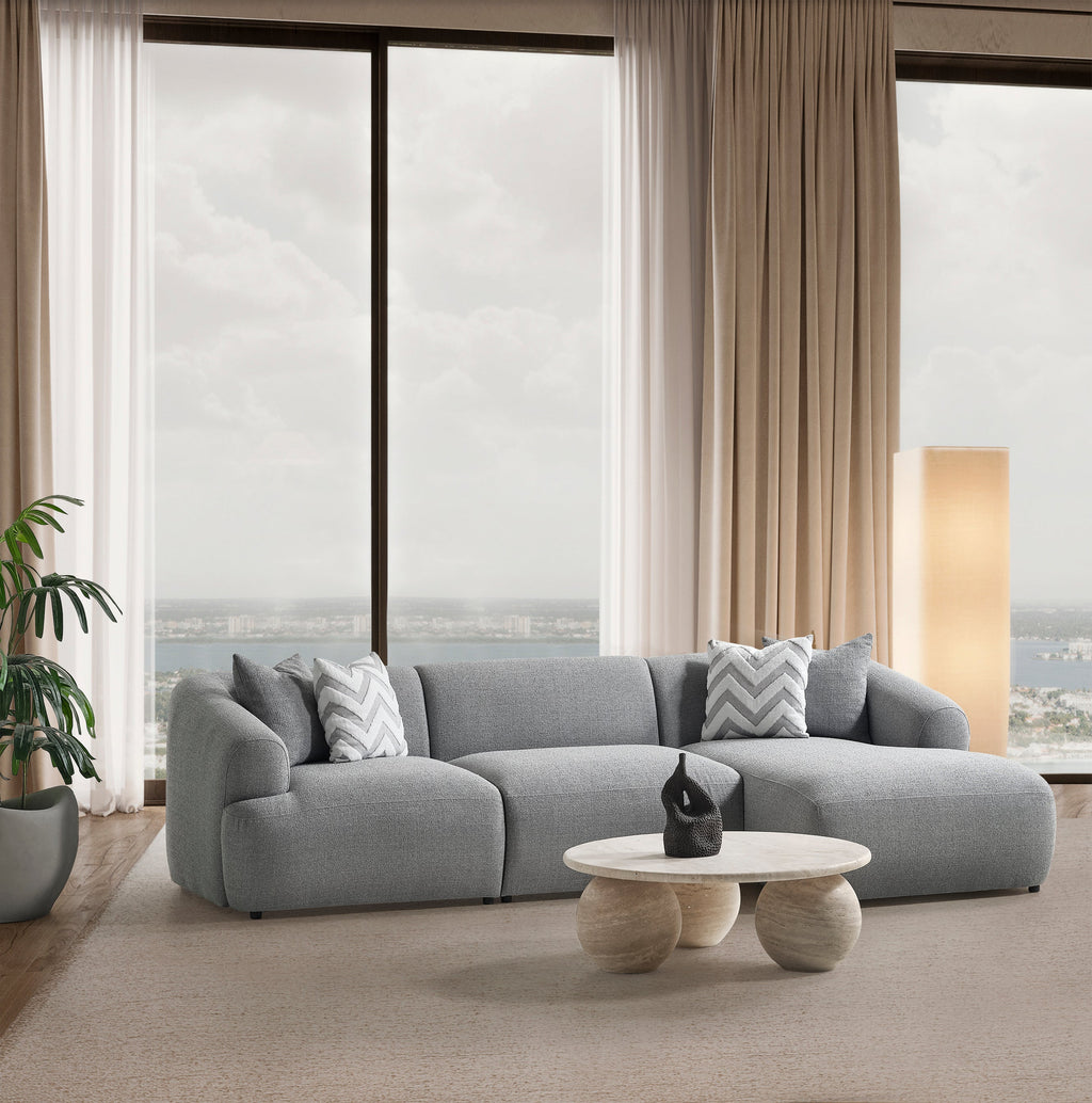 Porto Hoekbank – 290 x 70 x 140 cm – Moderne Bouclé in Zachtgrijs