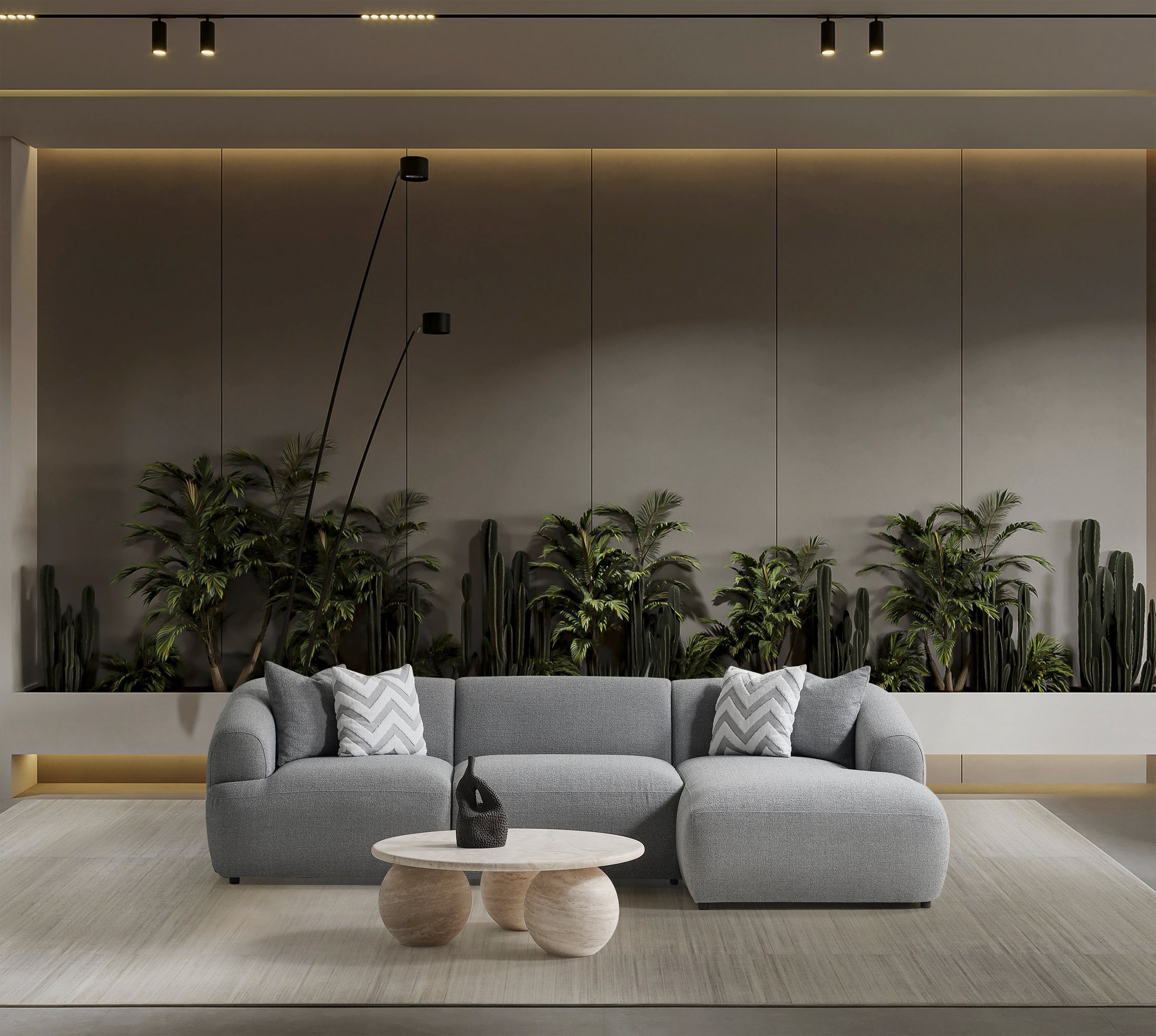 Porto Hoekbank – 290 x 70 x 140 cm – Moderne Bouclé in Zachtgrijs