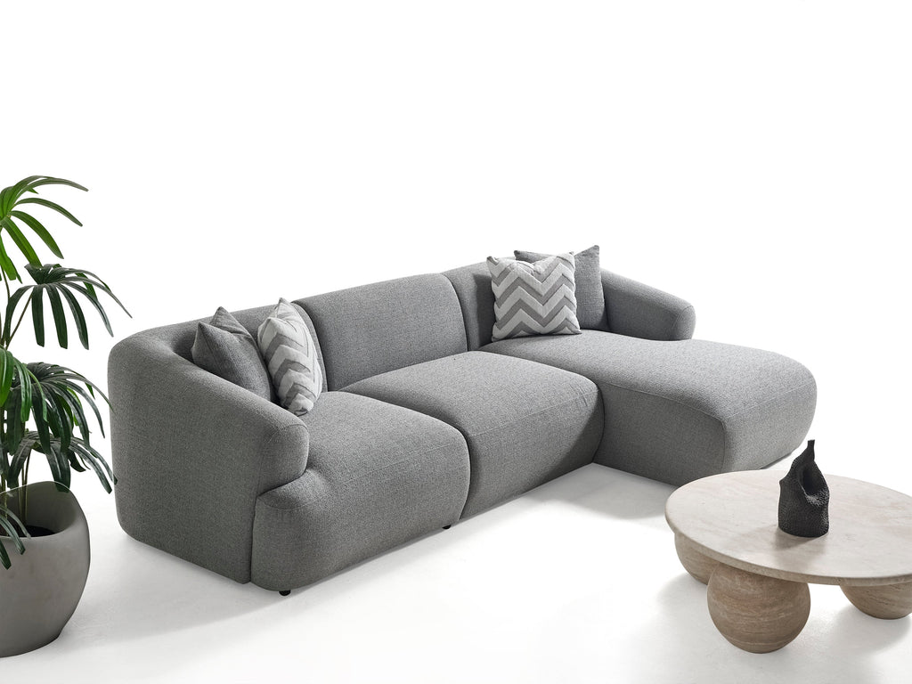 Porto Hoekbank – 290 x 70 x 140 cm – Moderne Bouclé in Zachtgrijs
