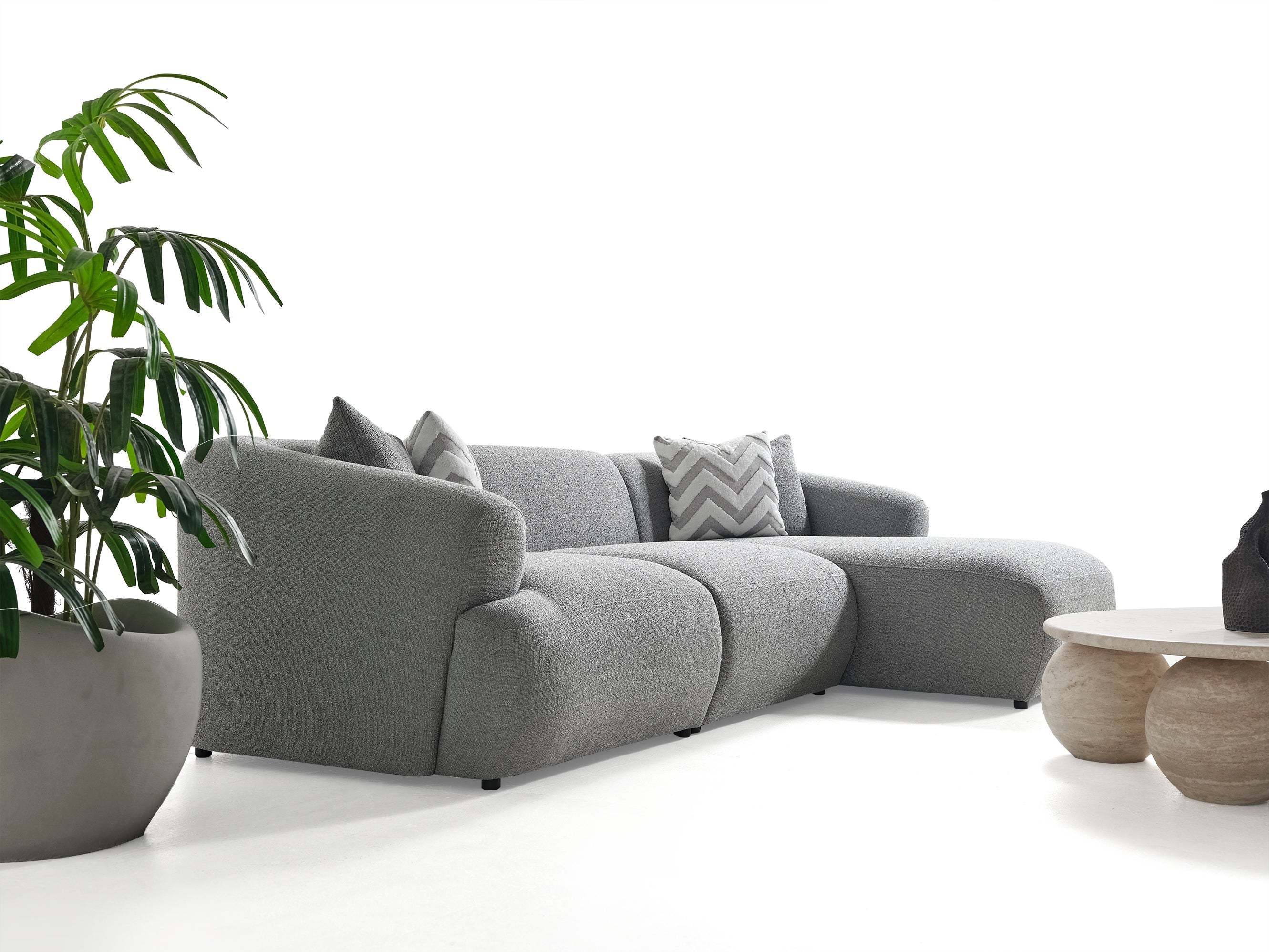 Porto Hoekbank – 290 x 70 x 140 cm – Moderne Bouclé in Zachtgrijs