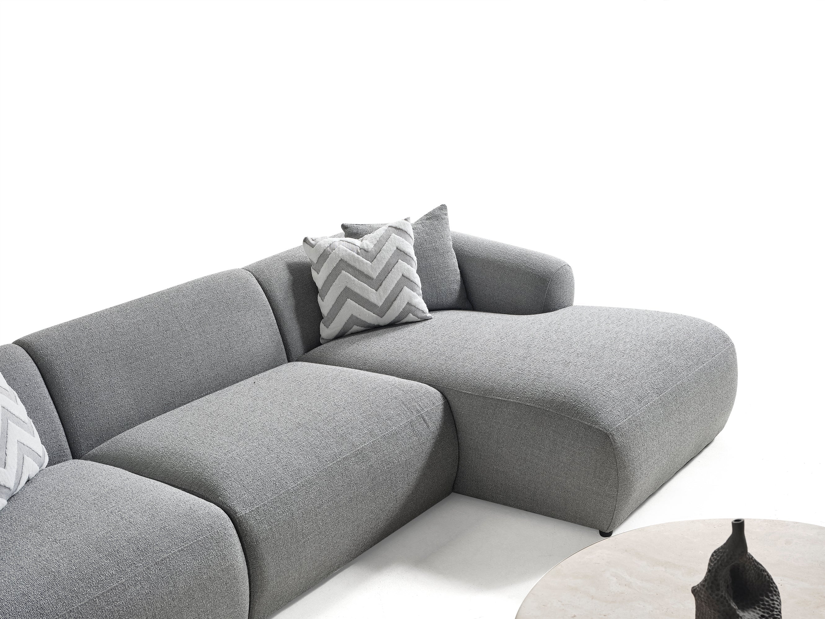 Porto Hoekbank – 290 x 70 x 140 cm – Moderne Bouclé in Zachtgrijs