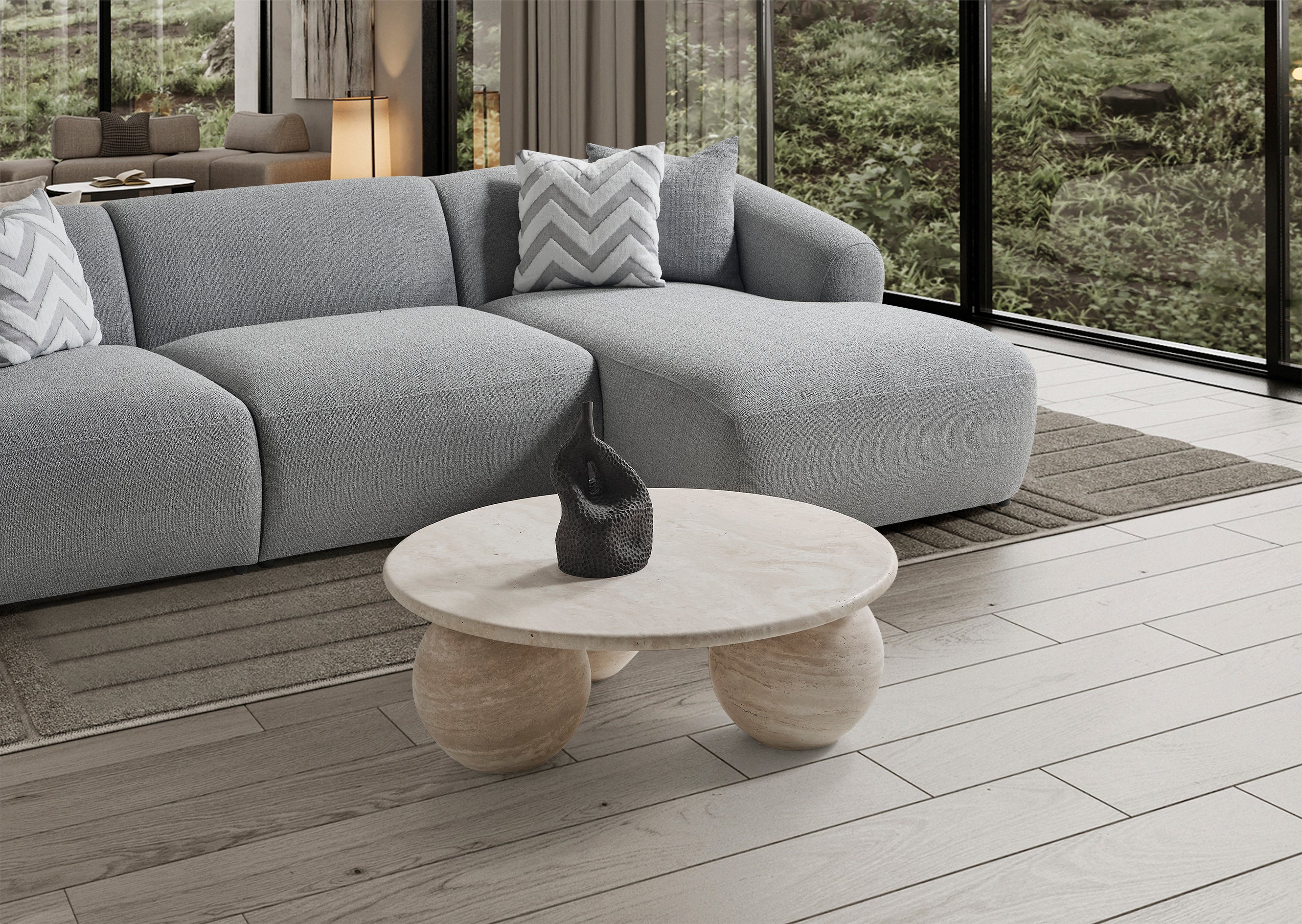 Porto Hoekbank – 290 x 70 x 140 cm – Moderne Bouclé in Zachtgrijs