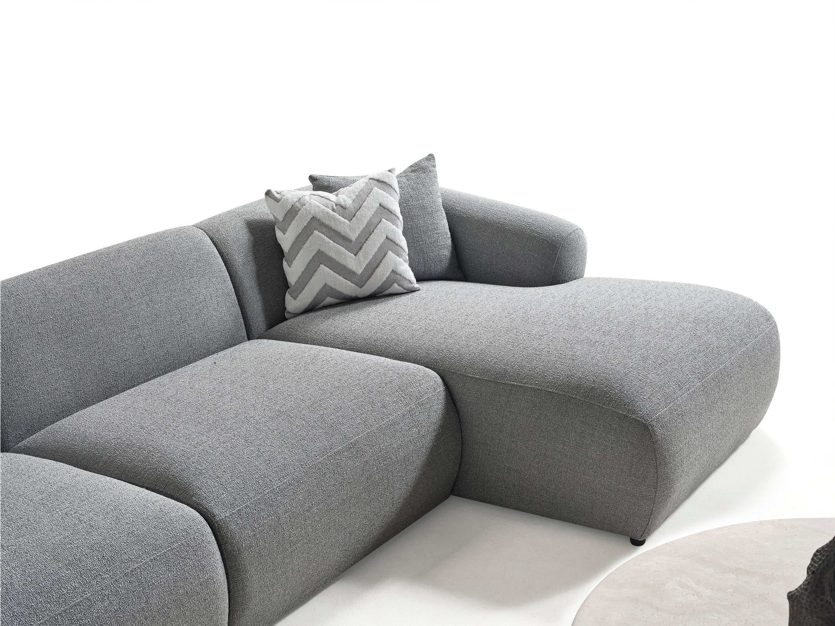 Porto Hoekbank – 290 x 70 x 140 cm – Moderne Bouclé in Zachtgrijs