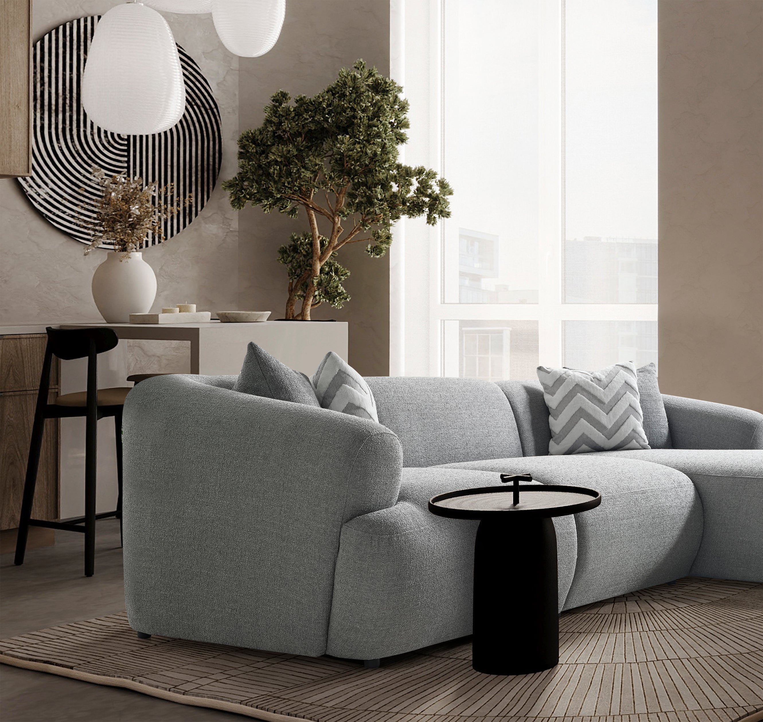 Porto Hoekbank – 290 x 70 x 140 cm – Moderne Bouclé in Zachtgrijs