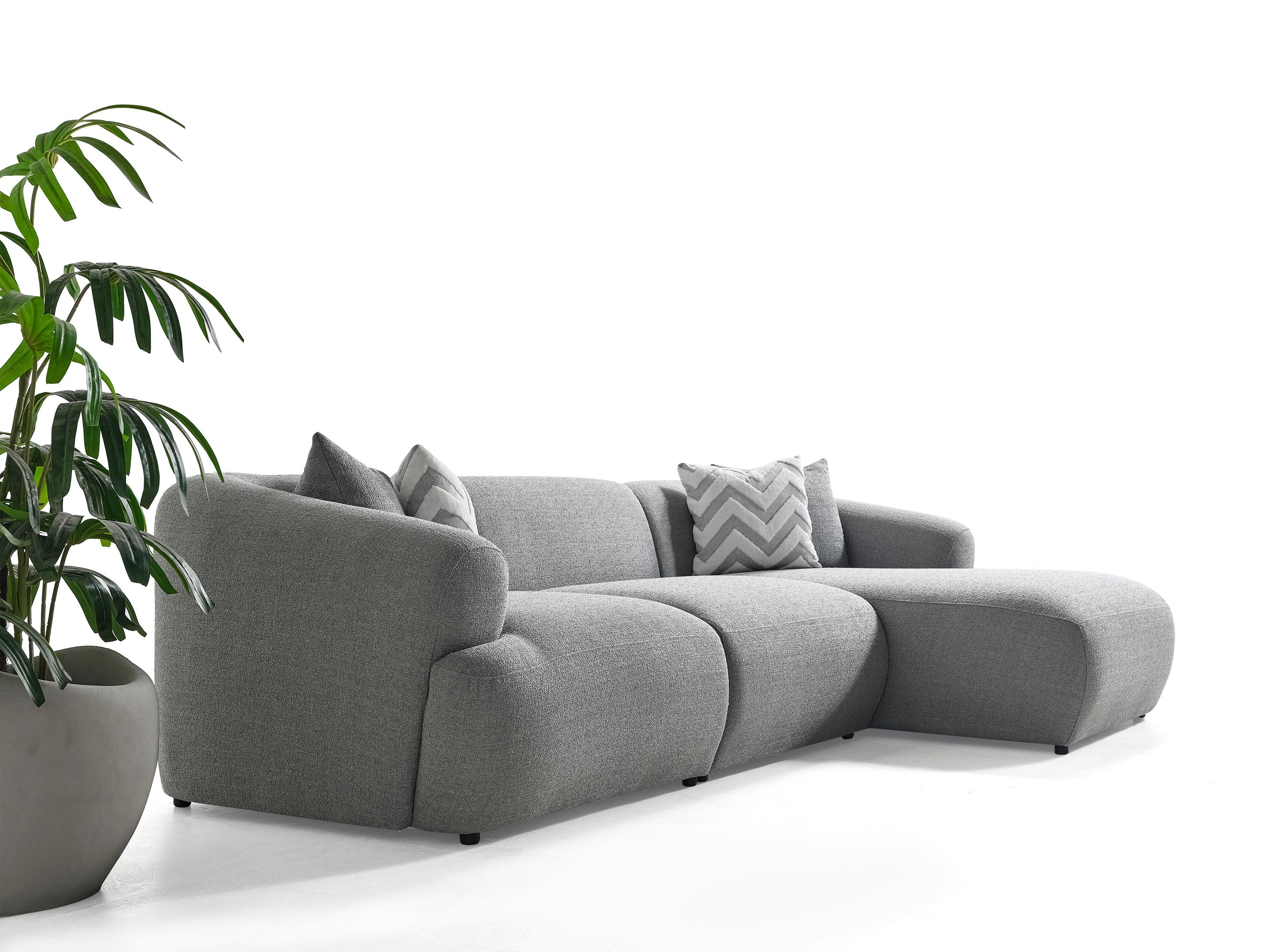 Porto Hoekbank – 290 x 70 x 140 cm – Moderne Bouclé in Zachtgrijs