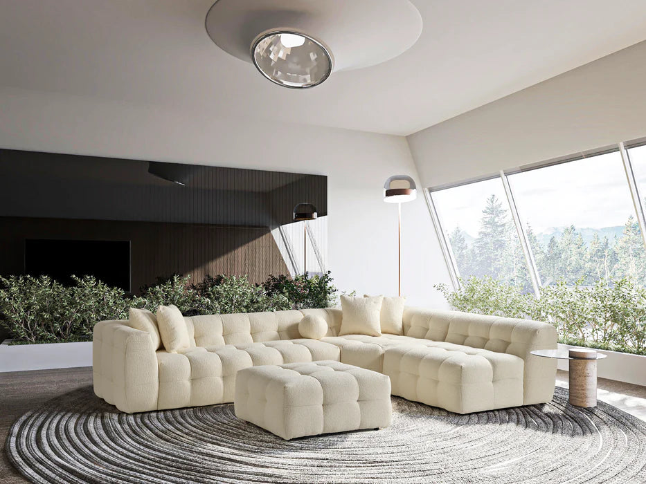 Amsterdam Hoekbank – 290 x 275 cm – Crèmekleurige Bouclé Luxe
