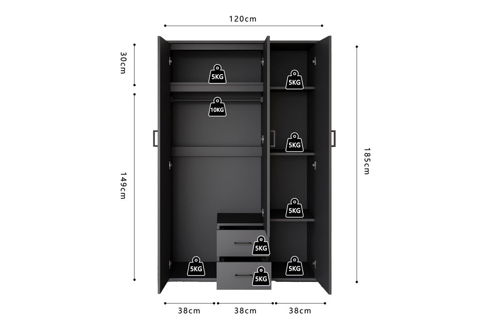 Kledingkast Urban 120 cm - 3 Varianten