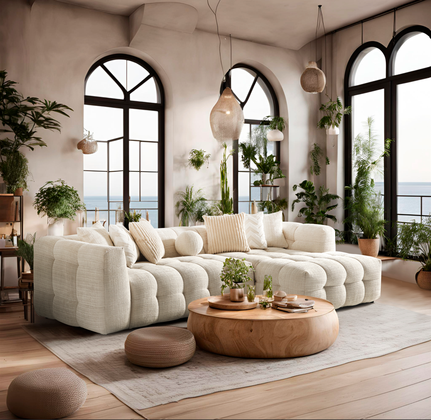 Amsterdam Corner – 280 x 69 x 160 cm – Luxe Hoekbank in Licht Linnenlook