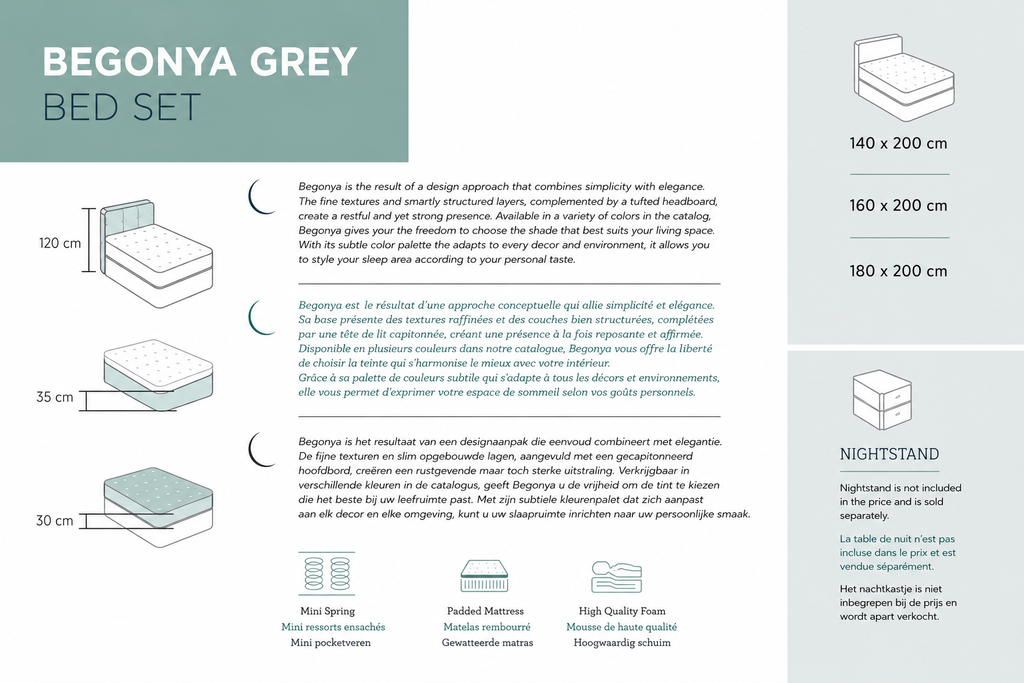 BEGONYA GREY BED SET