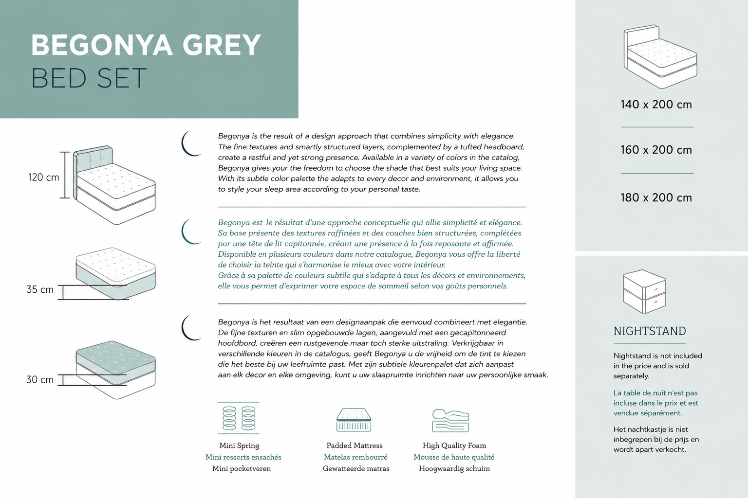 BEGONYA GREY BED SET