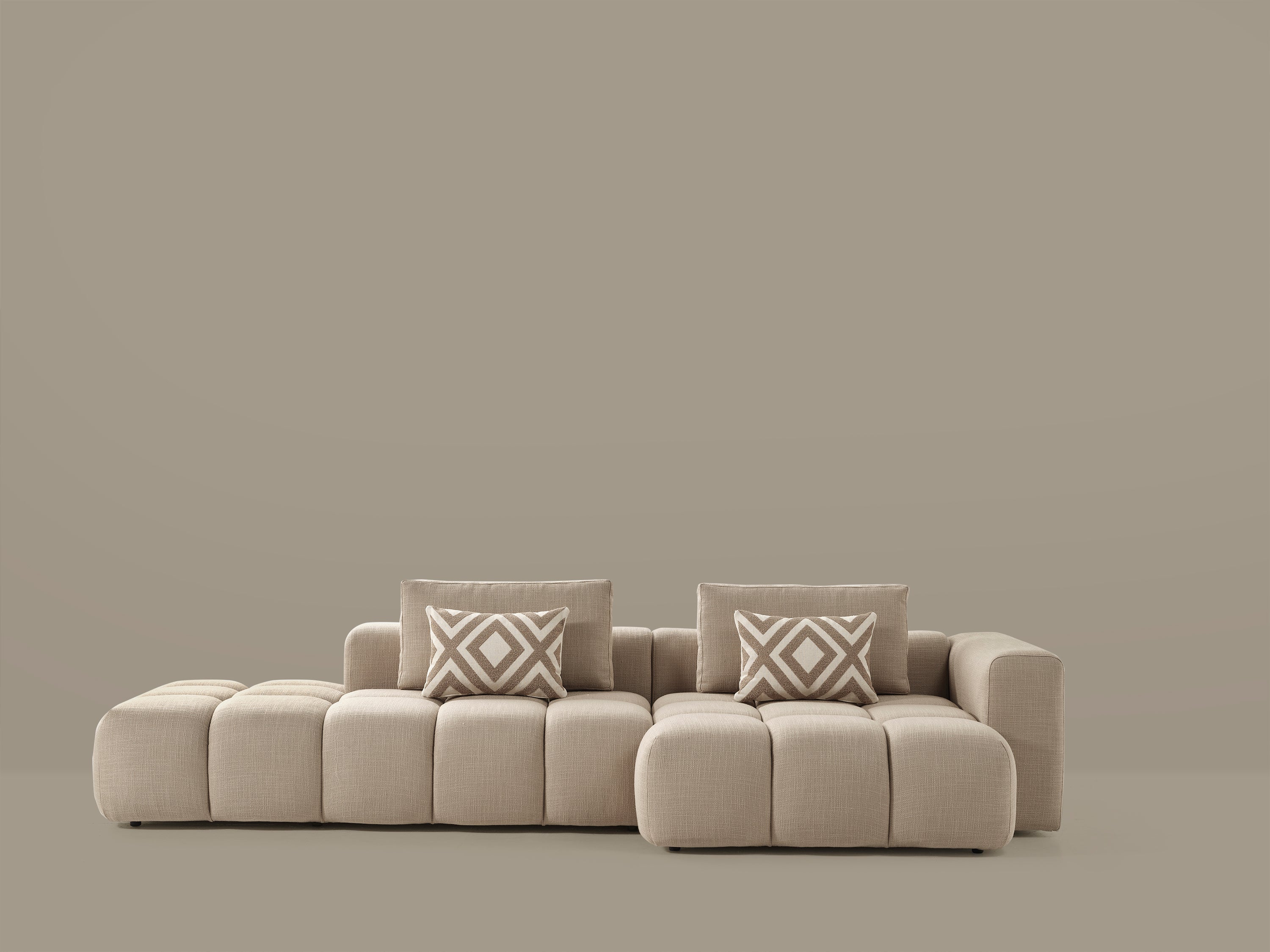 Paris Modulaire Lounge Sofa – 330 x 62 x 150 cm – Beige Structuurstof met Blokdesign