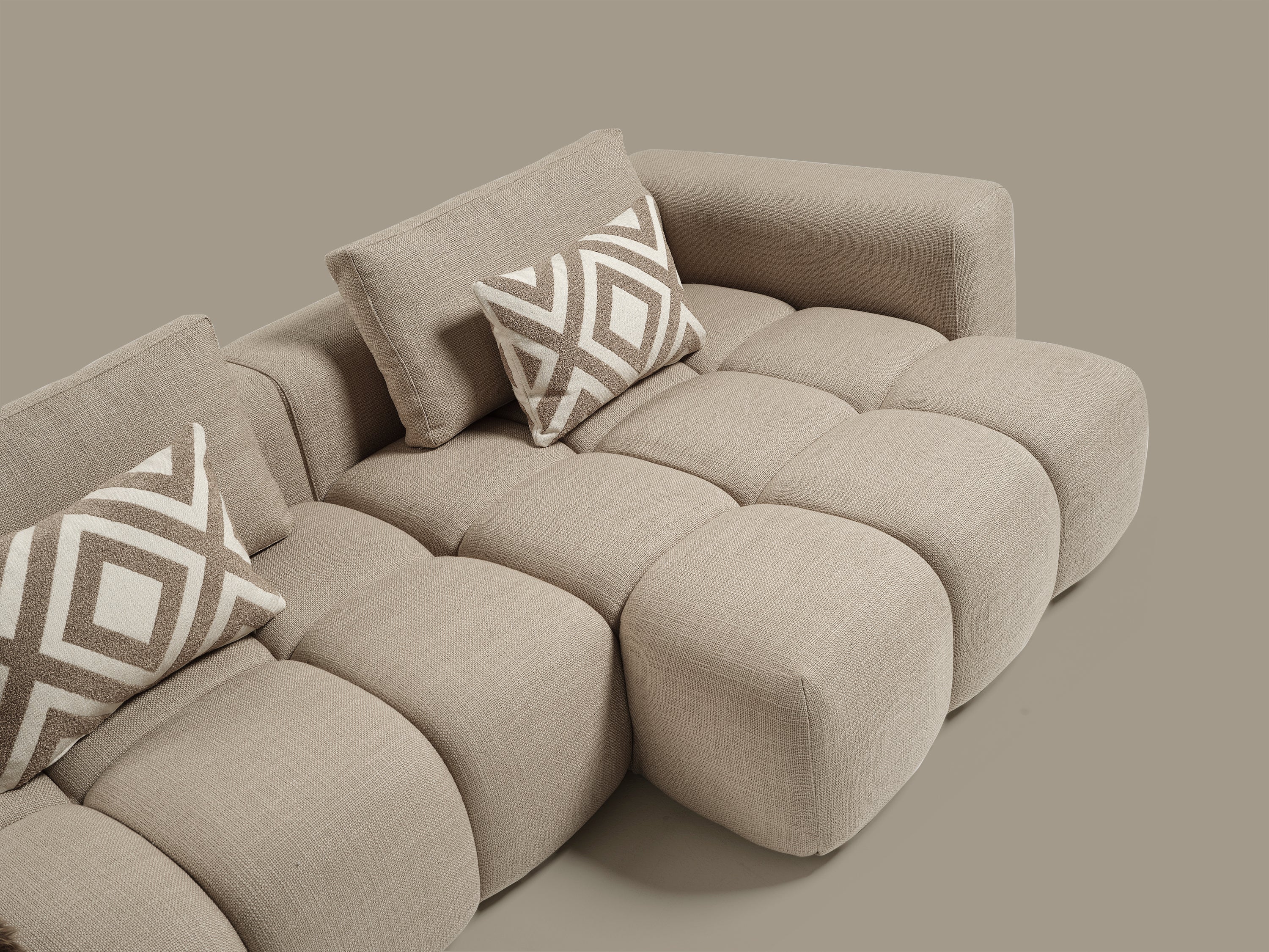 Paris Modulaire Lounge Sofa – 330 x 62 x 150 cm – Beige Structuurstof met Blokdesign