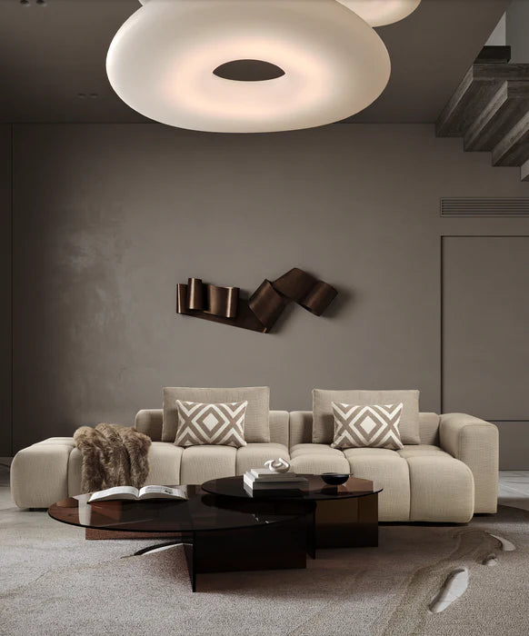 Paris Modulaire Lounge Sofa – 330 x 62 x 150 cm – Beige Structuurstof met Blokdesign